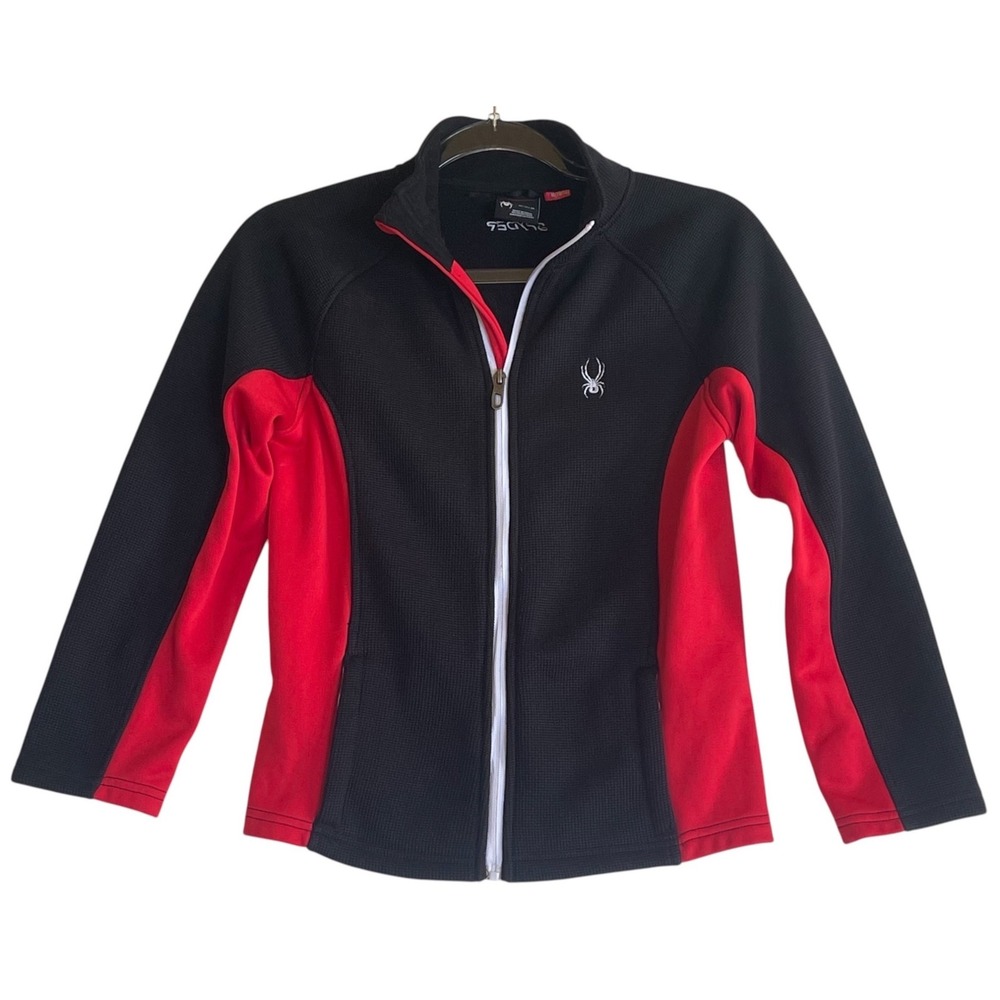 Spyder Full Zip Jacket Youth Medium 10/12 Black Red Activewear Sporty Fleece